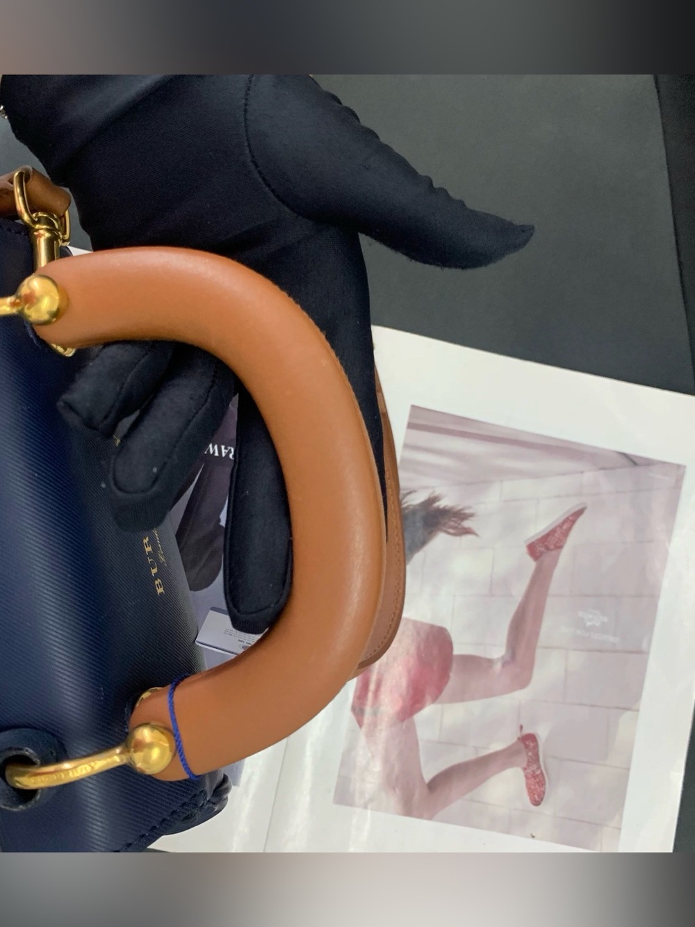💙Burberry Small DK88 Ink Blue & Tan Leather Top Handle Bag - Picture 7 of 14